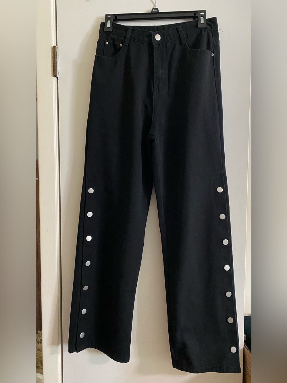 Deep Black high rise Wide Leg Snap-Button Pants